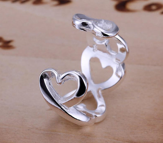 925 Sterling Silver plated Heart Ring Adjustable Thumb Finger Gift Love UK