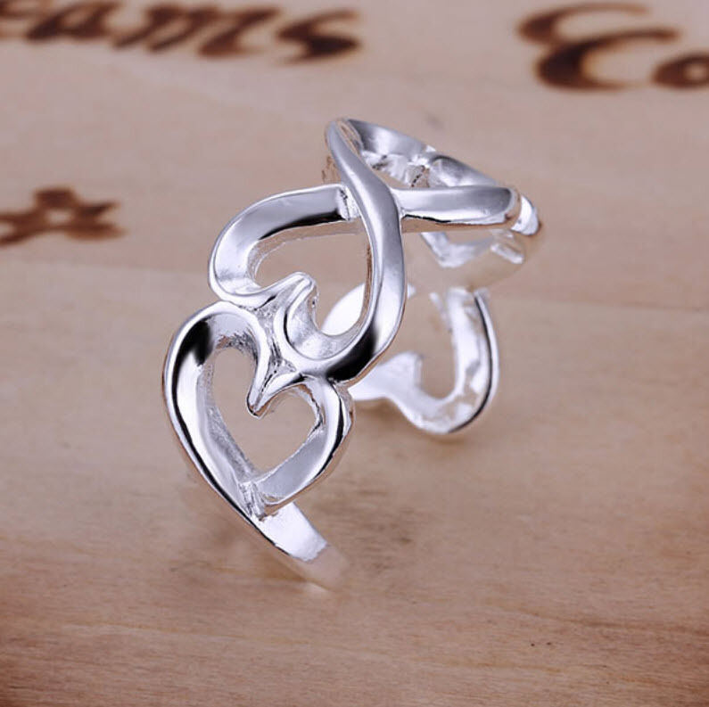 925 Sterling Silver plated Heart Ring Adjustable Thumb Finger Gift Love UK