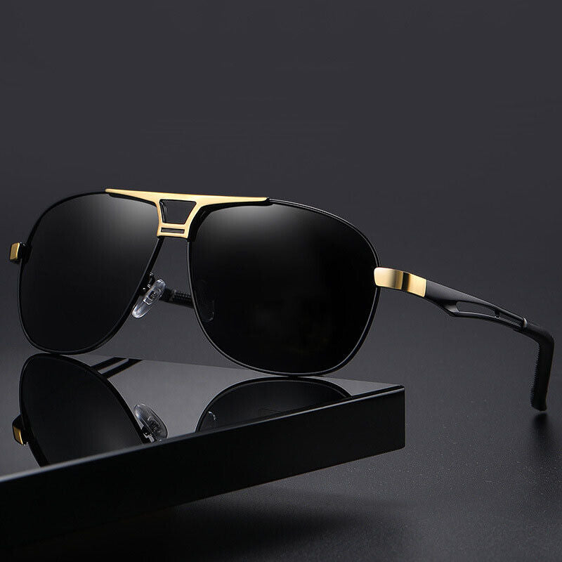 Polarized Sunglasses Aviators Pilot Polarised Glasses Black Gold Frame Men UV400