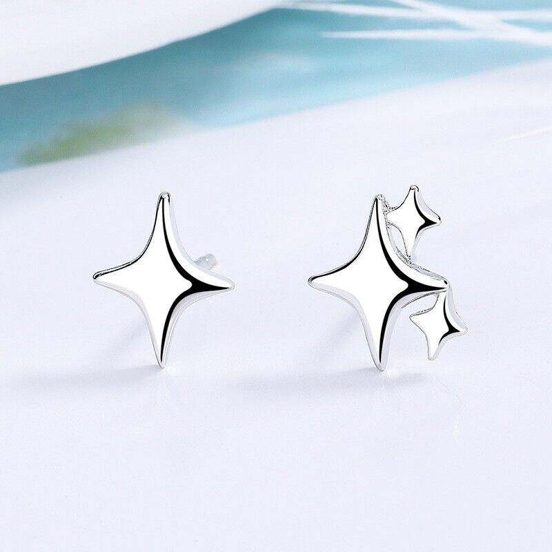 Shiny 925 Sterling Silver Cute Small Tiny Star Plain Stud Earrings Women Gift UK