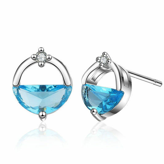 Women 925 Sterling Silver Crystal Circle Lake Stud Earrings Jewellery Gift