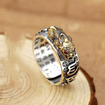 Feng Shui Pixiu Gold Plated Wealth Lucky Open Ring Buddhist Jewellery Adjustable