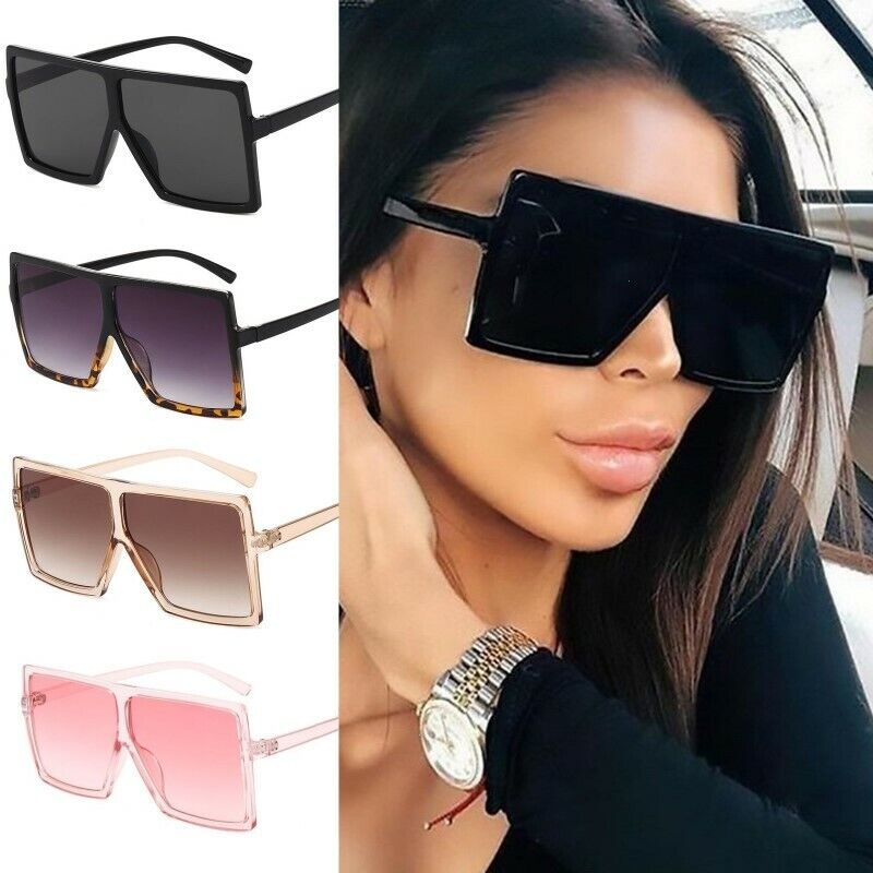 Womens Oversized Sunglasses Square Flat Top Large Fashion Black Shades Big UV400