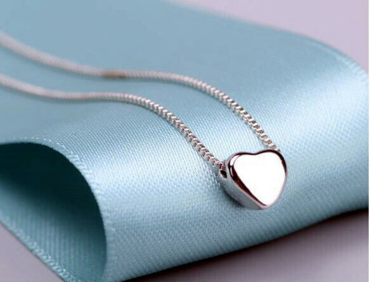 Cute Heart Charm Pendant 925 Sterling Silver Chain Necklace Women Jewellery Gift