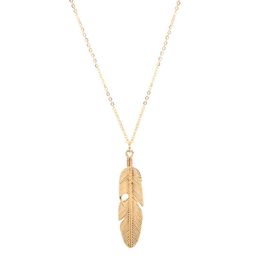 Big Feather Leaf Pendant Necklace Charm Long Chain Gold Silver Trendy Fashion