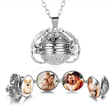 Photo Locket Frames Necklace Women Men Silver Heart Open Pendant Love Gift