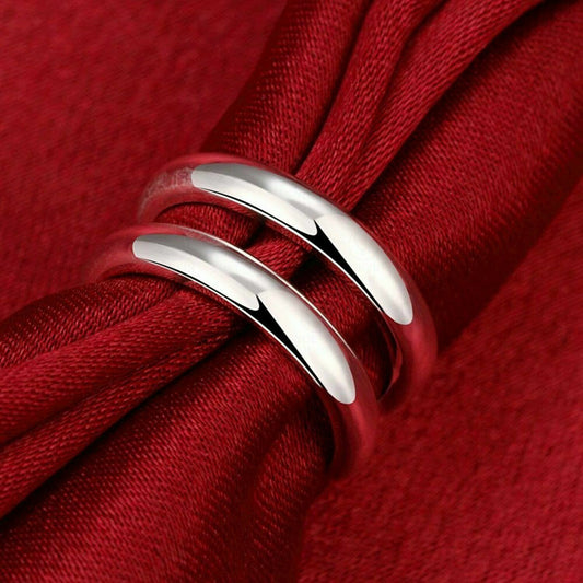 Open Double Line 925 Sterling Silver Plated Fashion Thumb Rind Midi Knuckle Ring