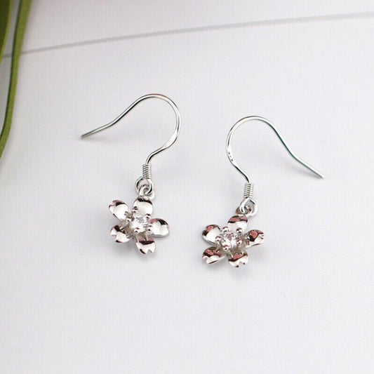 925 Sterling Silver Daisy Stone Drop Hook Style Earrings Womens Girls Jewellery