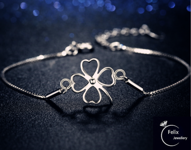 Four Clover Charming Bracelet 925 Sterling Silver Womens Girl Jewellery Gifts UK