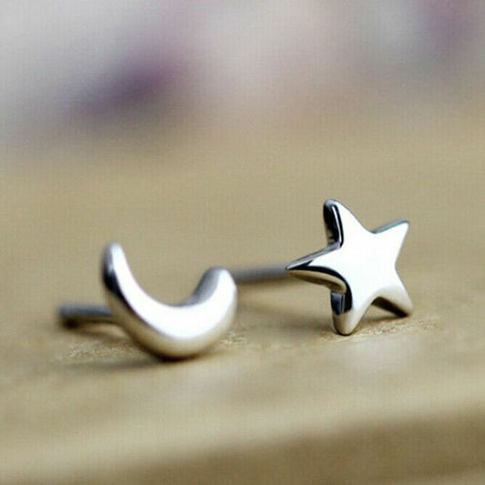 Womens Girls 925 Sterling Silver Mini Moon Star Stud Earrings Jewellery Gift UK