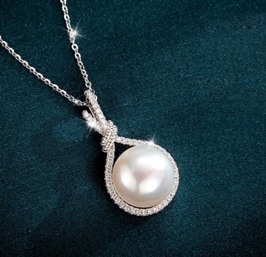 925 Sterling Silver Crystal Pearl Drop Pendant Necklace Womens Love Jewellery UK