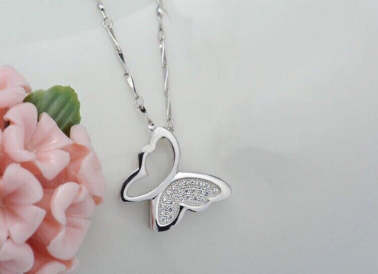 Butterfly Pendant Chain Necklace 925 Sterling Silver Women's Jewellery Gift New.