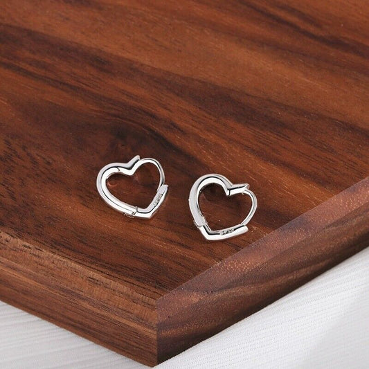 Shiny 925 Sterling Silver Love Heart Hoop Circle Huggie Earrings Women Girl Gift