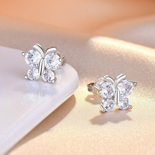 925 Sterling Silver Butterfly Stud Earrings Womens Girls Jewellery Xmas New