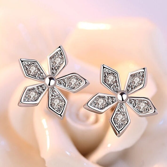 925 Sterling Silver Crystal Flower Stud Earrings Jewellery Women Girls Gift UK