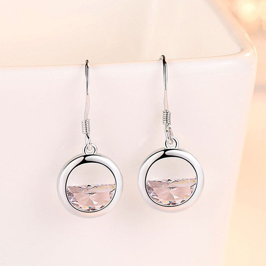 925 Sterling Silver Circle Lake Water CZ Dangle/Drop Hook Earrings Women Gift