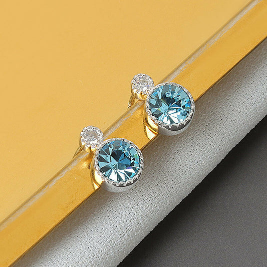 Shiny 925 Sterling Silver Blue Crystal Clear CZ Stud Earrings Women Girl Gift