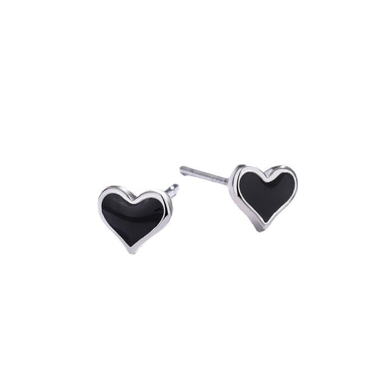 925 Sterling Silver Black Resin Love Heart Stud Earrings Gift