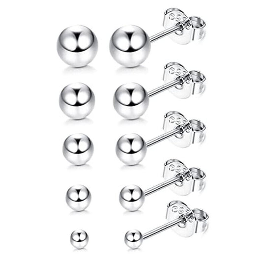 GENUINE 925 STERLING SILVER ROUND BALL STUD EARRINGS SOLID SILVER MENS WOMENS UK