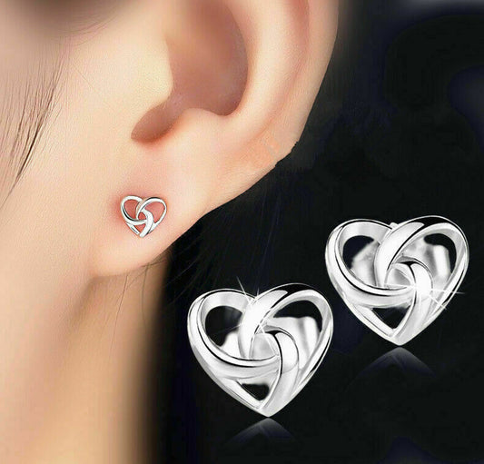 925 Sterling Silver Cute Twist Swirl Knot Love Heart Stud Earrings Girl Gift UK