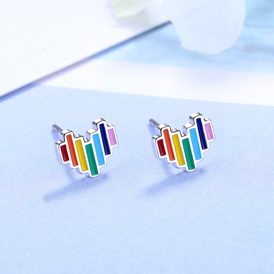 925 Sterling Silver Rainbow Heart Stud Earrings Womens Girls Jewellery Gift UK