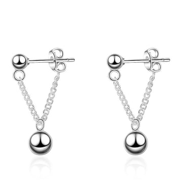 925 Sterling Silver Bead Ball Chain Drop Stud Earrings Womens Jewellery Gift New