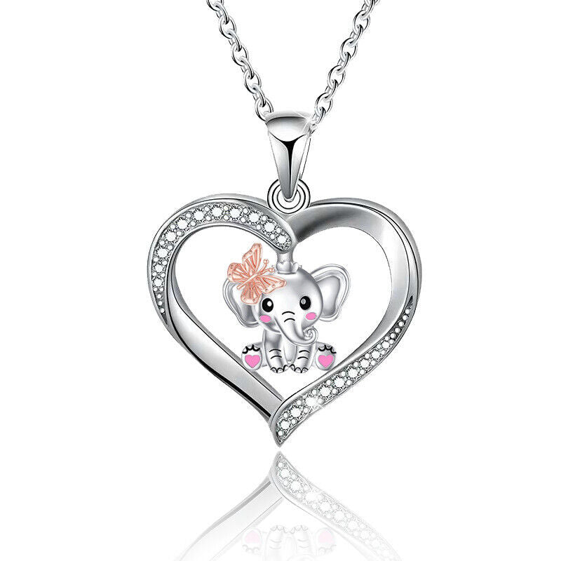 925 Silver Pated Jewellery Bridal Heart Butterfly Shinny Necklace Pendants Gift