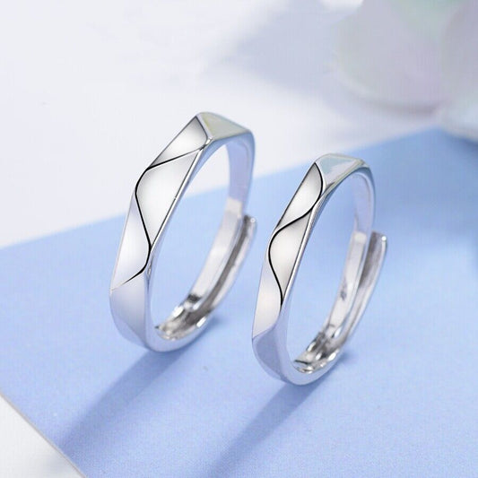 925 Sterling Silver Couple Adjustable Ring Womens Girls Jewellery Gift UK New