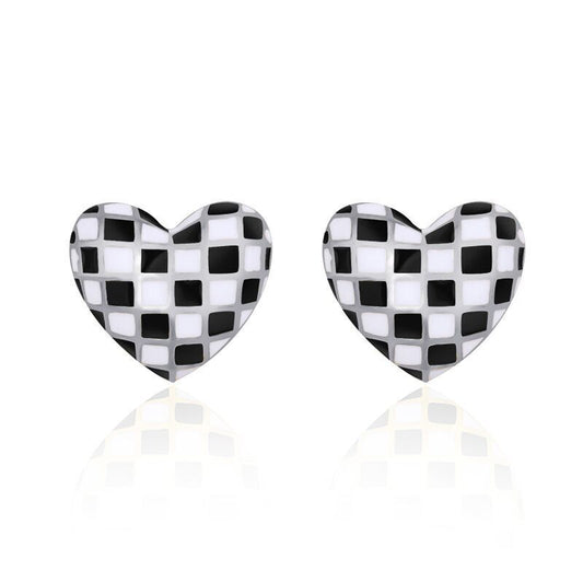 Fashion Checkerboard Heart Stud Earrings 925 Sterling Silver Women Jewellery UK