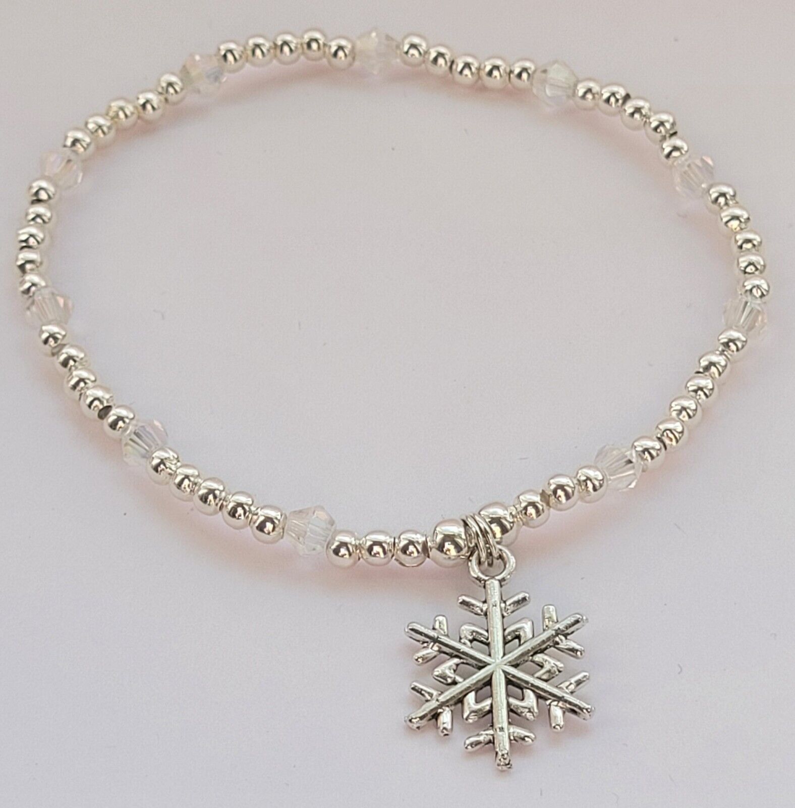 Silver plated Bracelet Snowflake Winter Crystal Charm Wish Stacking Bracelet.