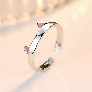 Womens Girls Cute Cat Adjustable Ring 925 Sterling Silver Jewellery Gift