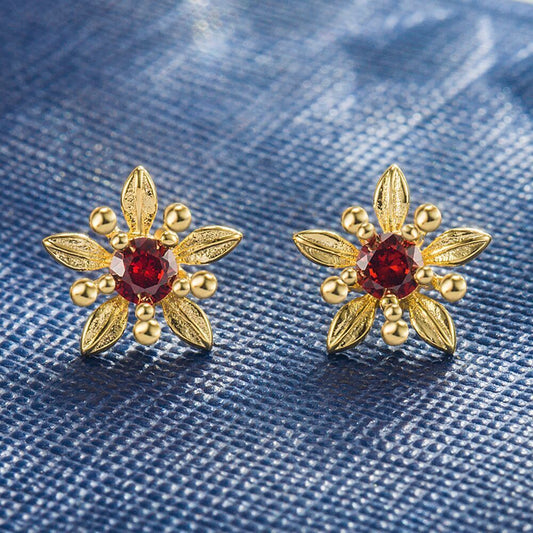 925 Sterling Silver Crystal flower Gold Stud Earrings Women Girls Jewellery Gift