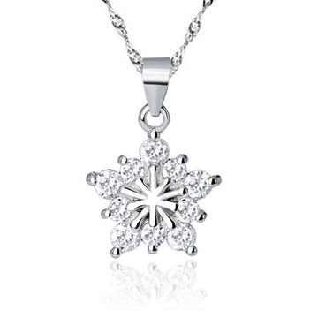 925 Sterling Silver Snowflake Pendant Necklace Womens Jewellery Xmas Gift New UK