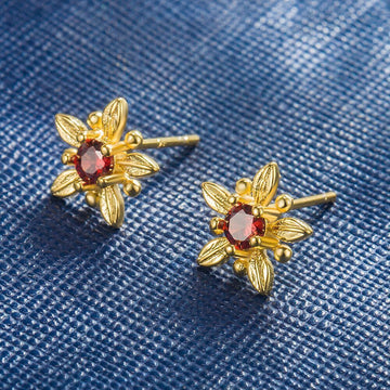 925 Sterling Silver Crystal flower Gold Stud Earrings Women Girls Jewellery Gift