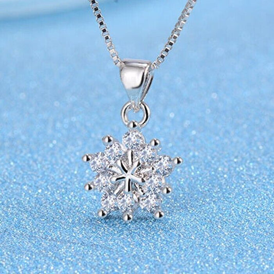 925 Sterling Silver Snowflake Pendant Necklace Womens Jewellery Xmas Gift New UK