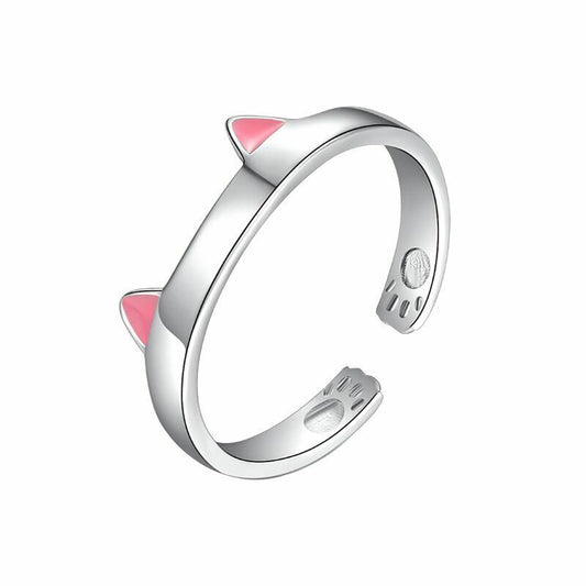 Womens Girls Cute Cat Adjustable Ring 925 Sterling Silver Jewellery Gift