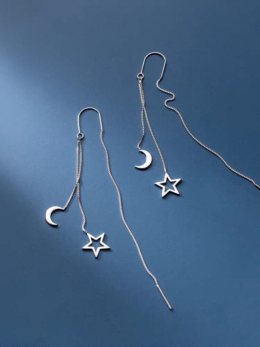 Moon Star Tassel Drop Earrings 925 Sterling Silver Women Girls Jewellery Gift UK