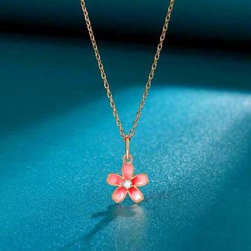 Rose Gold Cherry blossoms Pendant 925 Sterling Silver Necklace Women Jewellery