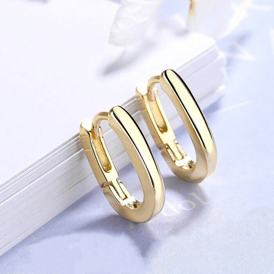 925 Sterling Silver Oval Huggie Hinge Stud Earrings Womens Girls Jewellery Gift