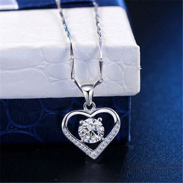 925 Sterling Silver Crystal Love Heart Pendant Necklace Women Jewellery Gift UK