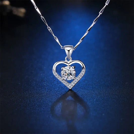 925 Sterling Silver Crystal Love Heart Pendant Necklace Women Jewellery Gift UK