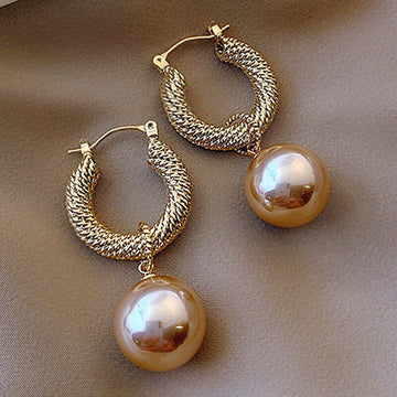 Fashion Champagne Pearl Earrings Drop Dangle Hoop Women Wedding Jewelry Gift New