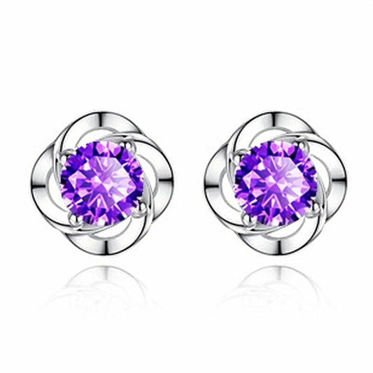 Crystal Swirl Purple Stone Stud Earrings 925 Sterling Silver Women Jewellery UK