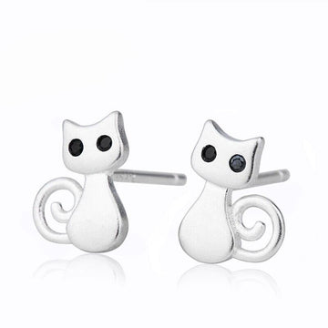 925 Sterling Silver Plated Cute Cat Stud Earrings Women Girl Gift