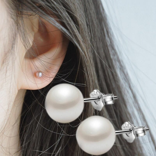 Beatutiful Pearl Stud Earrings 925 Sterling Silver Womens Girls Jewellery Gift