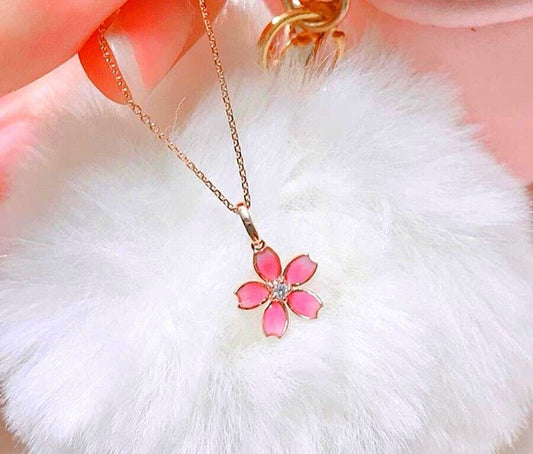 Rose Gold Cherry blossoms Pendant 925 Sterling Silver Necklace Women Jewellery