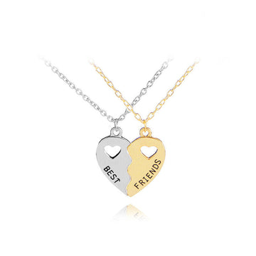 Silver Gold Broken Heart Best Friend Rhinestone 2 Pcs Friendship Necklace Gift