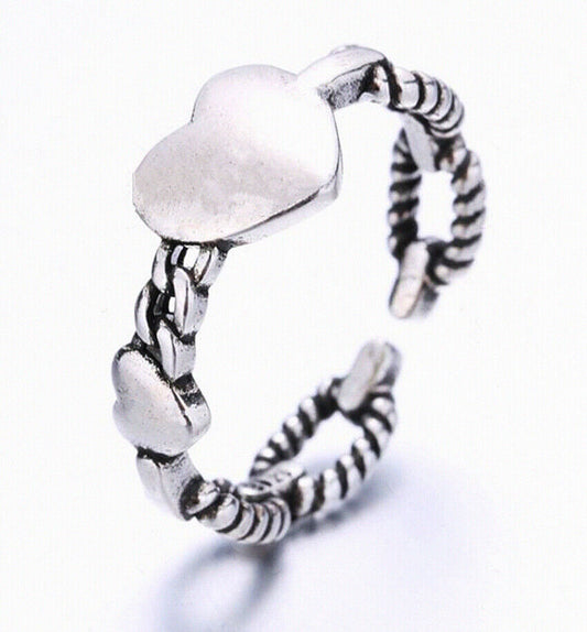 Heart 925 Sterling Silver Adjustable Band Thumb Rings Womens Girl Jewellery Gift