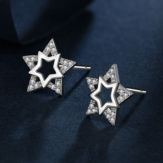 925 Sterling Silver Crystal Star Crystal Stud Earrings Womens Girls Jewellery