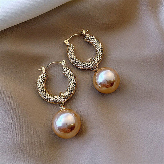 Fashion Champagne Pearl Earrings Drop Dangle Hoop Women Wedding Jewelry Gift New